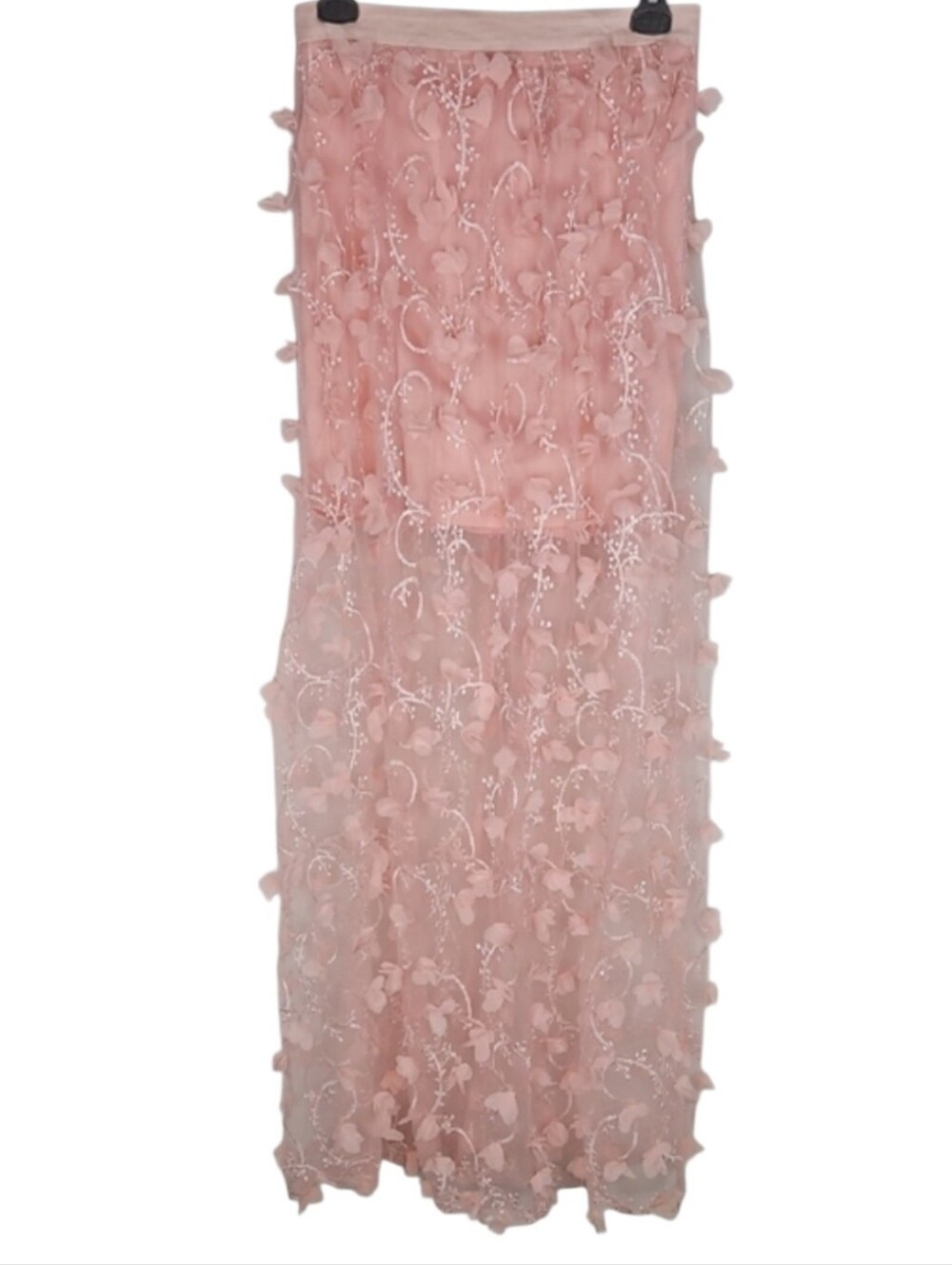 Coquette 3D Floral Applique Skirt Mesh Overlay Pink Fairy Garden Party Romantic - Picture 7 of 7
